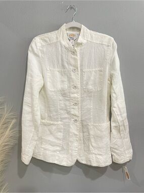 Talbots White Irish 100% Linen Button Lagenlook Shirt Jacket (10) - NWT